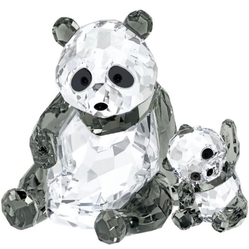 SWAROVSKI PANDA MOTHER w BABY Crystal Figurine Set w Box
